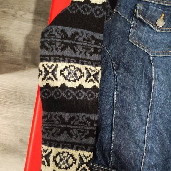 Ardene denim jeans jacket with knit sleeve women's size L - Picture 4 of 6